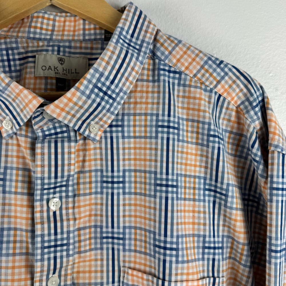 Oak Hill Button Down Shirt Mens 3XLT Orange Blue Plaid Long‎ Sleeve Big Tall